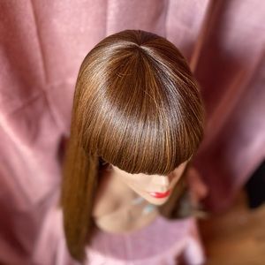 Long brown wig with bangs